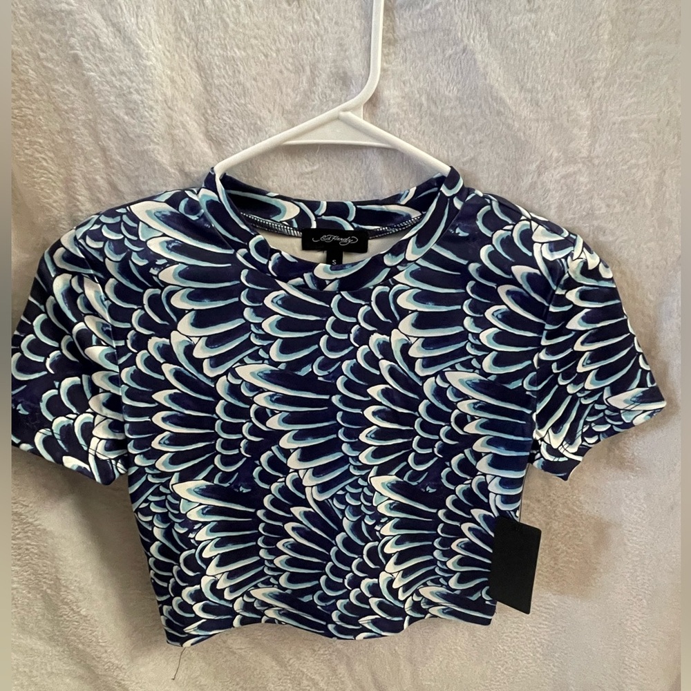 NWT Ed Hardy Blue Wing Patterned Women's Sport Crop Top